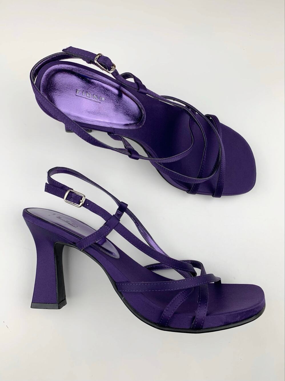 Fioni Purple Satin Strappy High Heels Sandals Women's 10 Y2K 90s Formal Evening